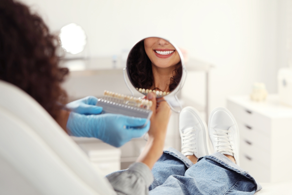 Patient smiling during dental checkup – Ideal Dental Houston TX